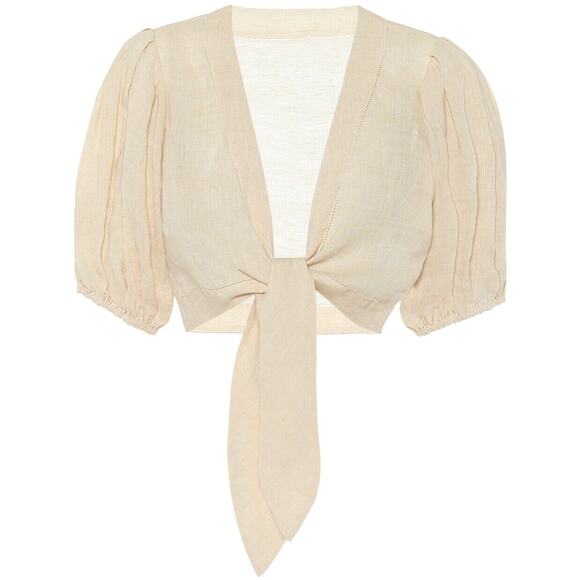 Lisa Marie Fernandez Pouf cropped tie-front linen top - S - Beige (LdfsLV) - Picture 1 of 4